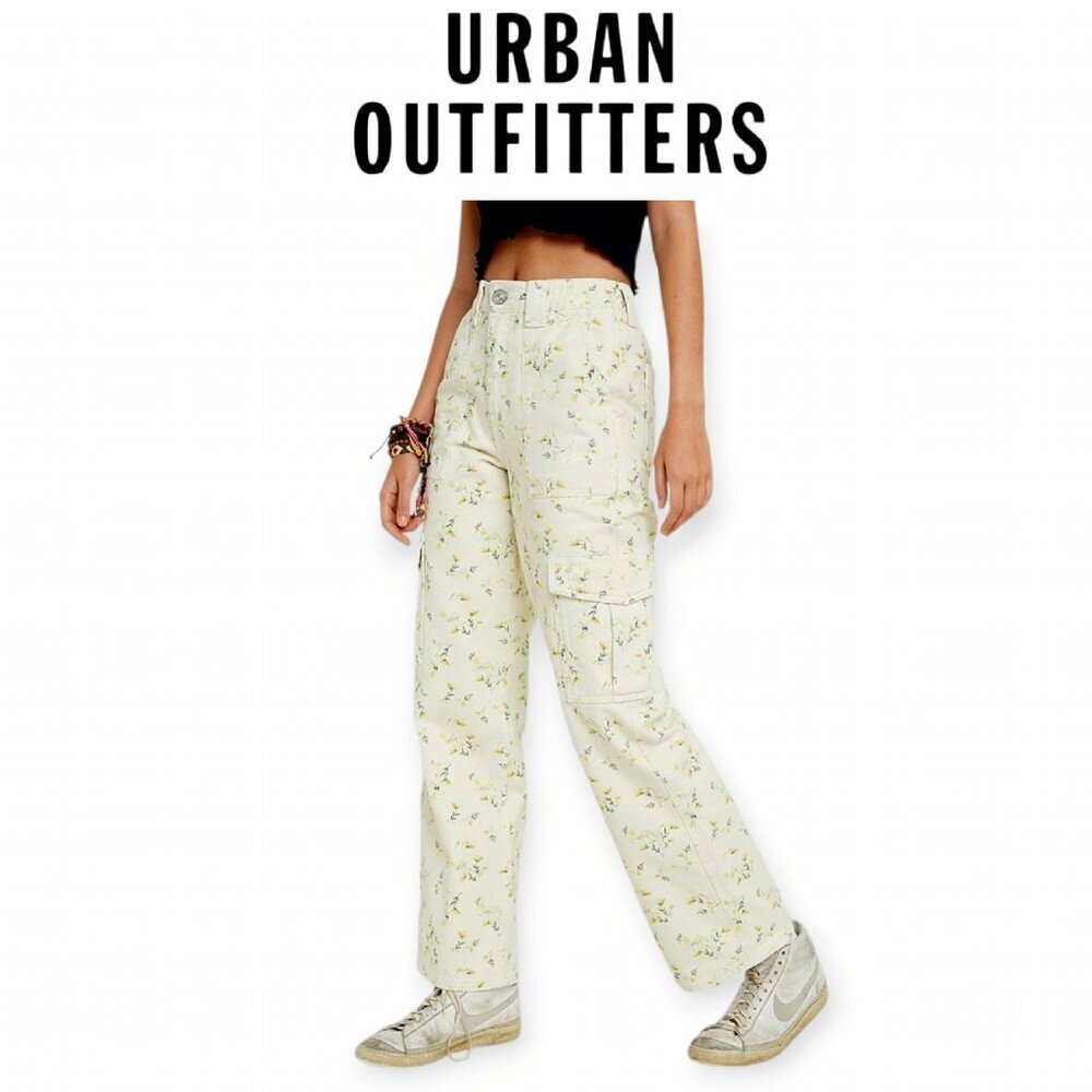 Urban Outfitters BDG Cream & Yellow Floral Utility Skater Jeans – Size 26 | EUC